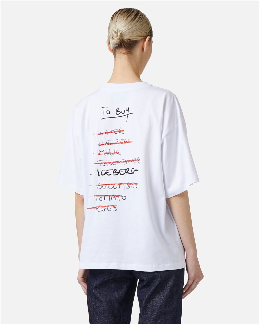Relaxed fit optical white cotton jersey T-shirt with front and back graphics - Iceberg - Official Website