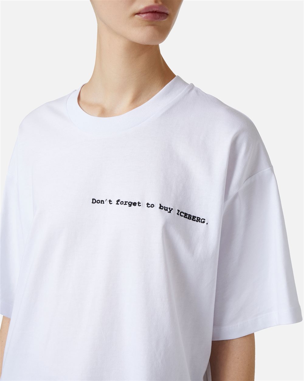 Relaxed fit optical white cotton jersey T-shirt with front and back graphics - Iceberg - Official Website