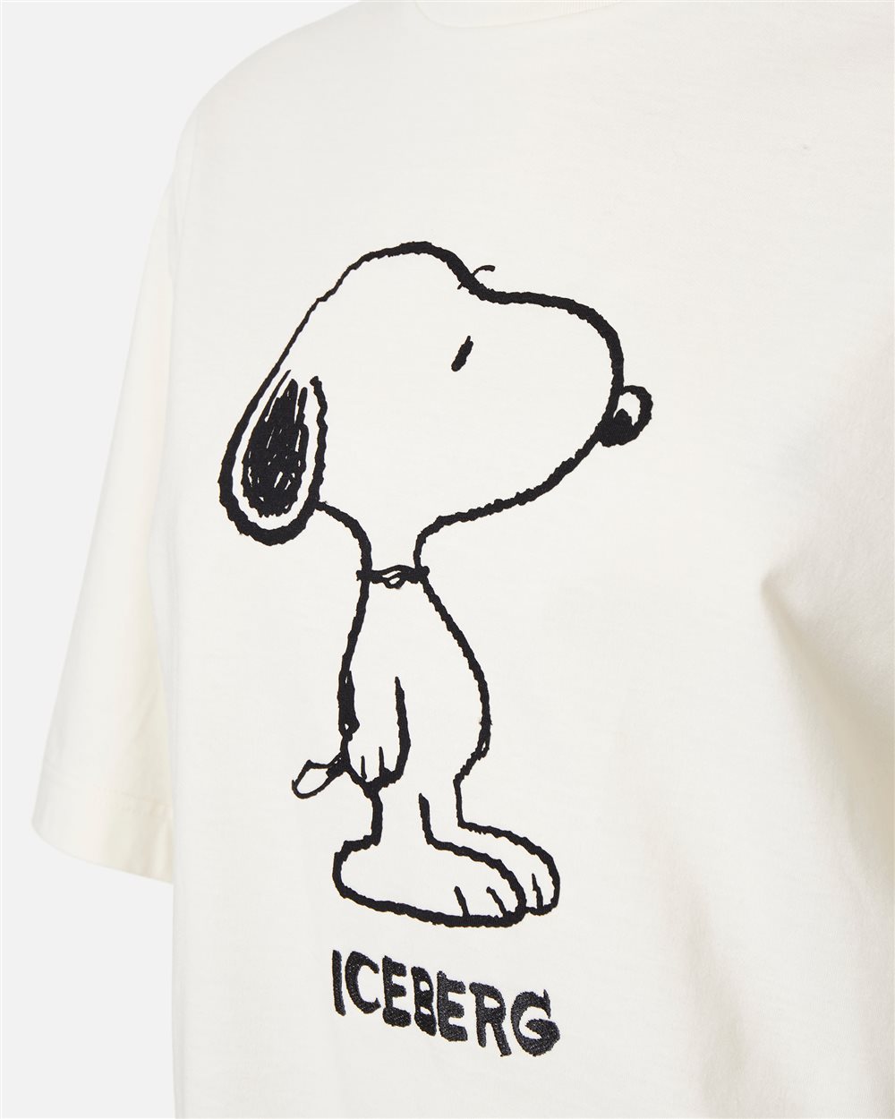 Vanilla-colored relaxed-fit T-shirt in fixed jersey with Snoopy applique - Iceberg - Official Website