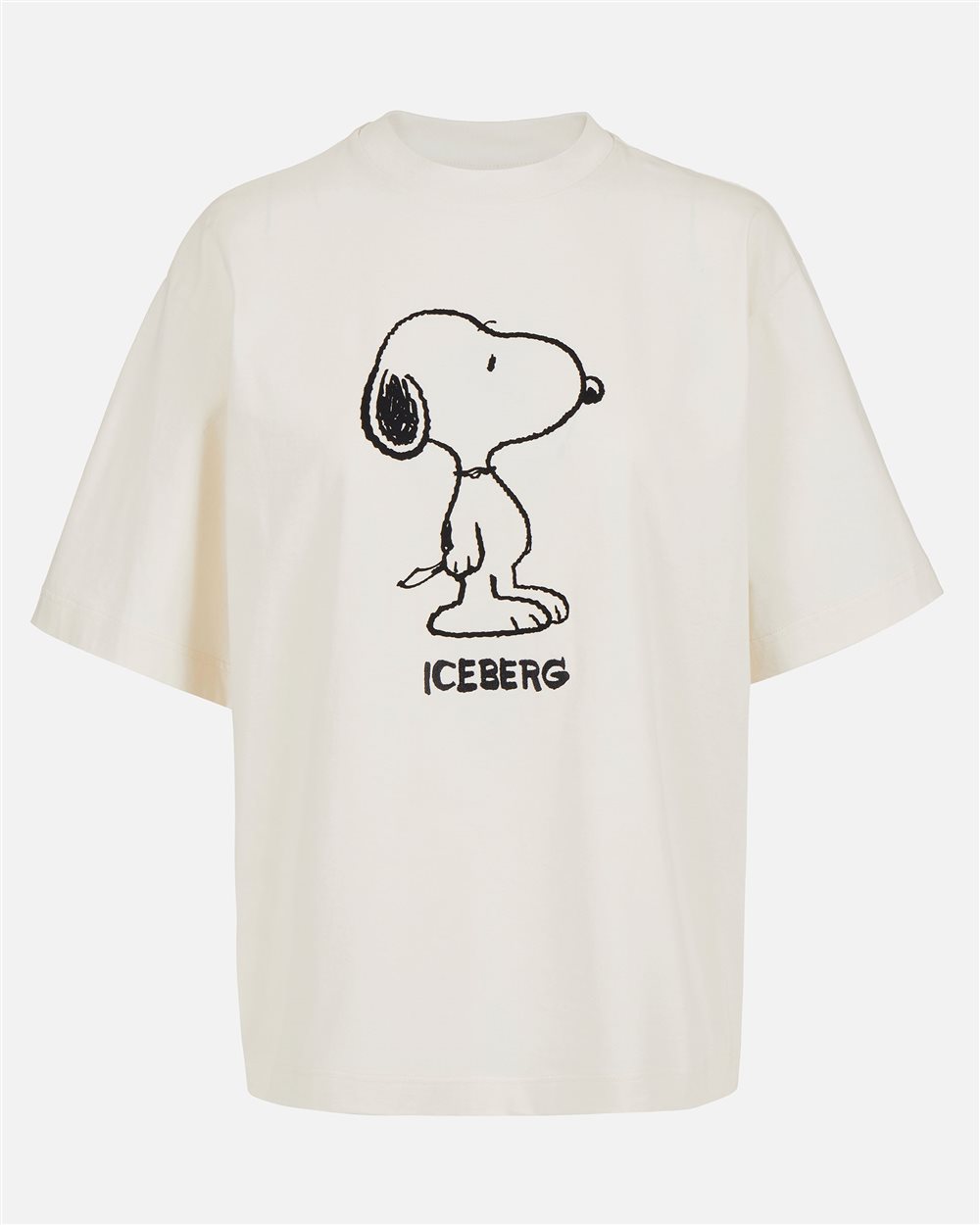Vanilla-colored relaxed-fit T-shirt in fixed jersey with Snoopy applique - Iceberg - Official Website