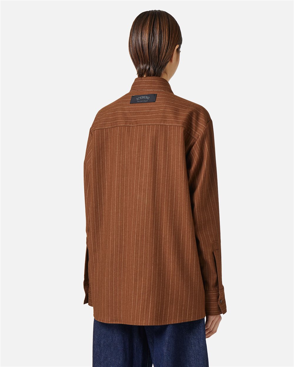 Comfort fit shirt with black and grey background print in eco-true viscose with sash - Iceberg - Official Website