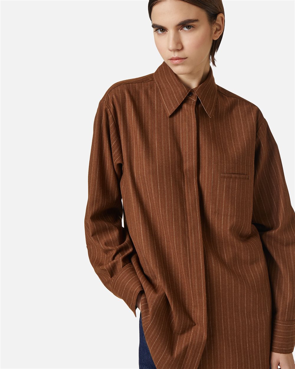 Comfort fit shirt with black and grey background print in eco-true viscose with sash - Iceberg - Official Website