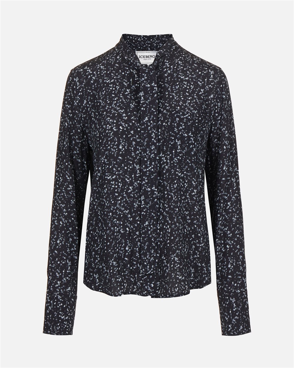 Comfort fit shirt with black and grey background print in eco-true viscose with sash and gathered de - Iceberg - Official Website