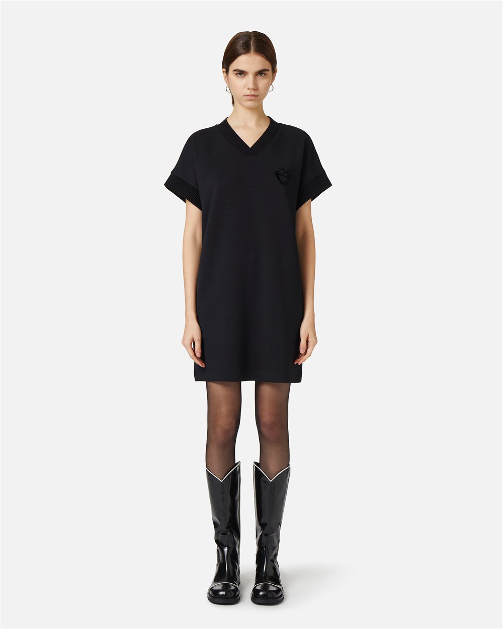 Black dress with V-neck and embossed Iceberg logo - Iceberg - Official Website