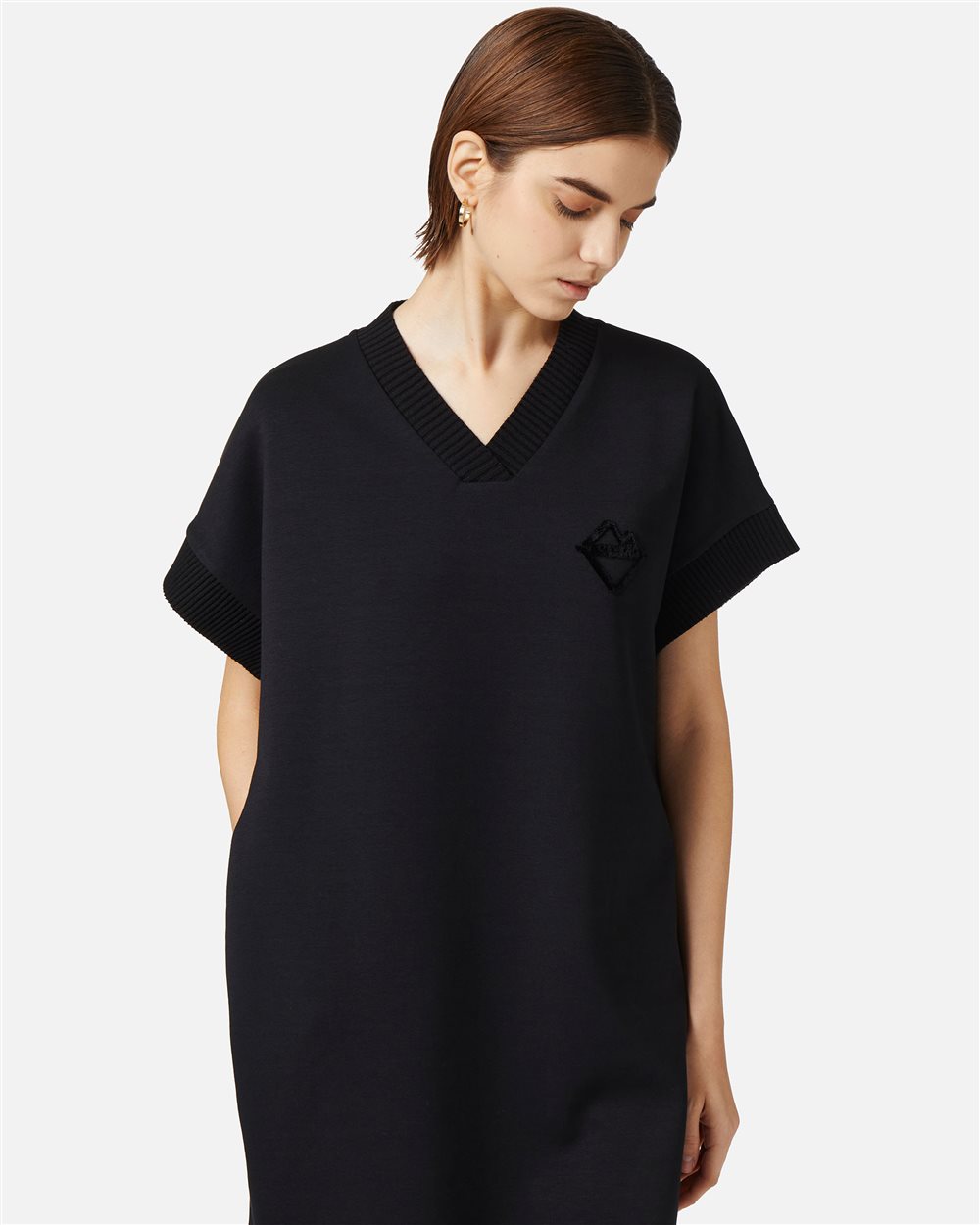 Black dress with V-neck and embossed Iceberg logo - Iceberg - Official Website