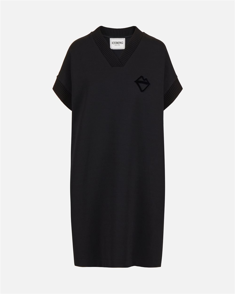 Black dress with V-neck and embossed Iceberg logo - Iceberg - Official Website