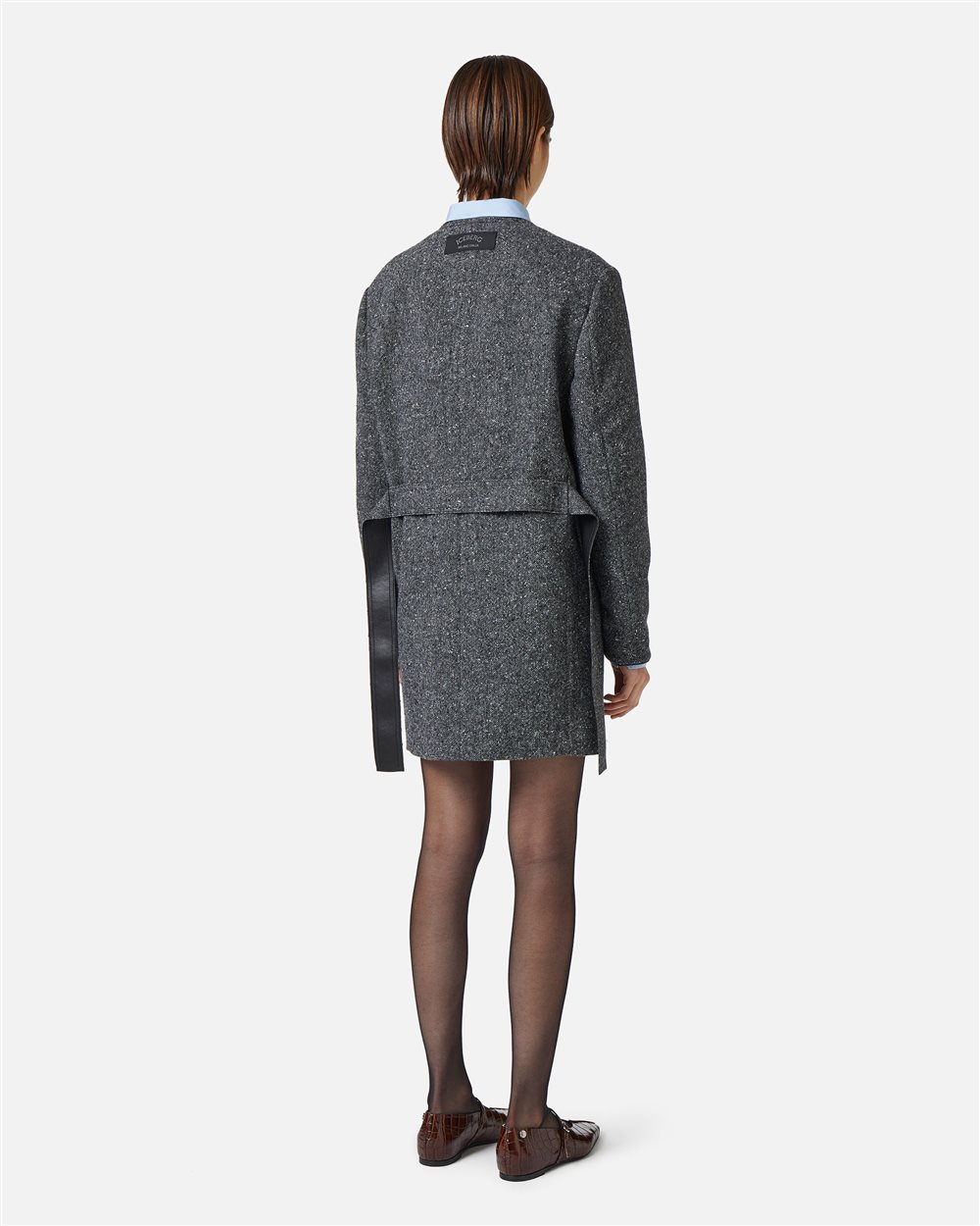 Fashion fit bouclé dress with V-neck and double-face belt - Iceberg - Official Website