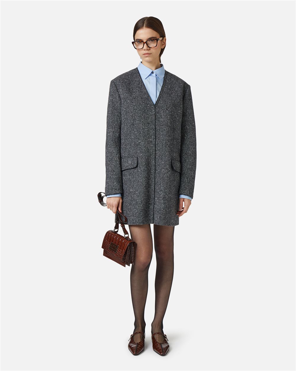 Fashion fit bouclé dress with V-neck and double-face belt - Iceberg - Official Website