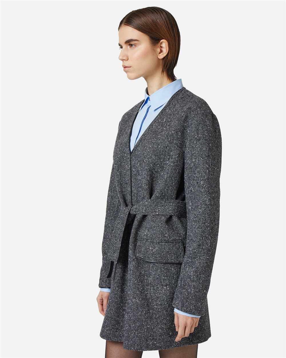 Fashion fit bouclé dress with V-neck and double-face belt - Iceberg - Official Website
