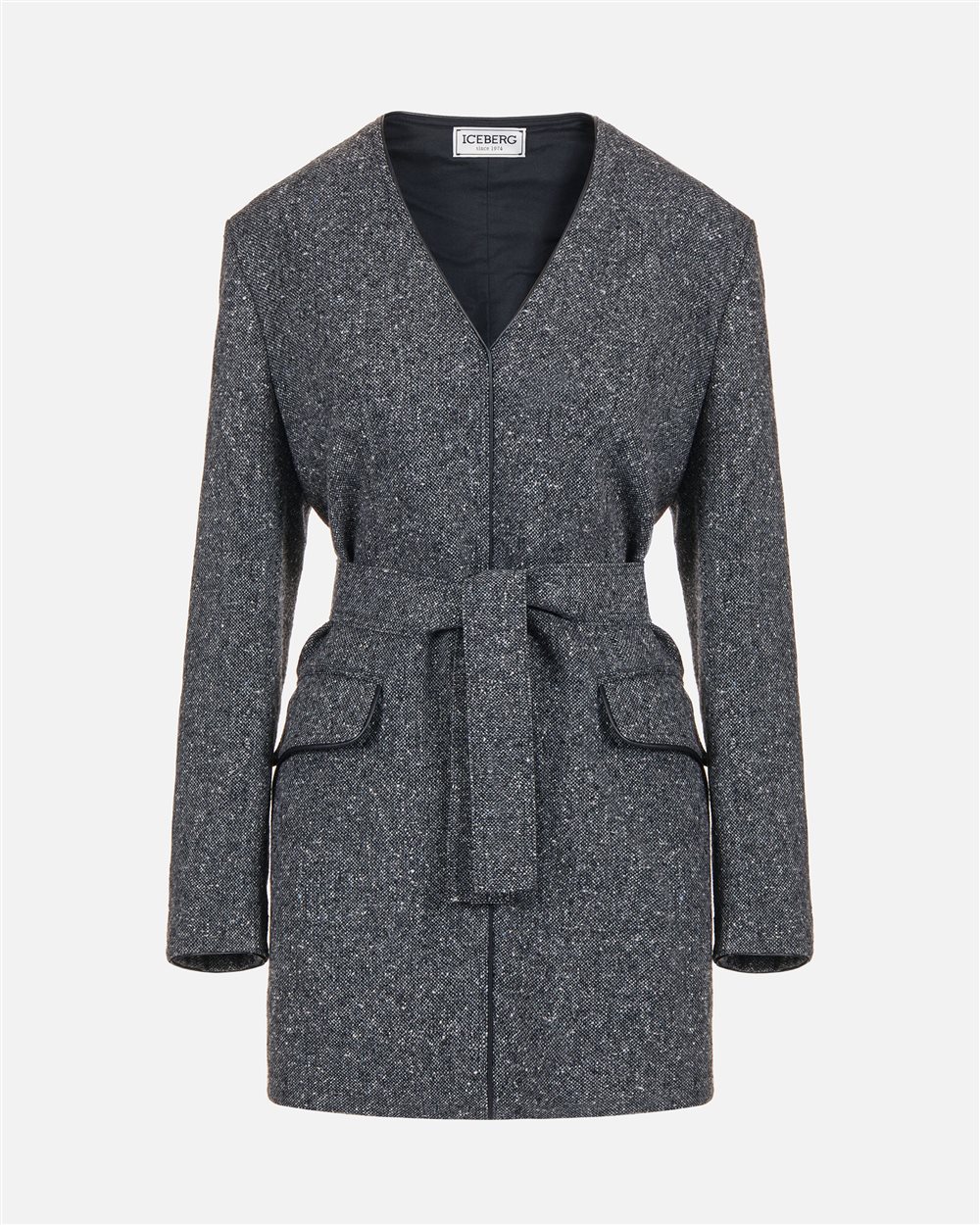 Fashion fit bouclé dress with V-neck and double-face belt - Iceberg - Official Website