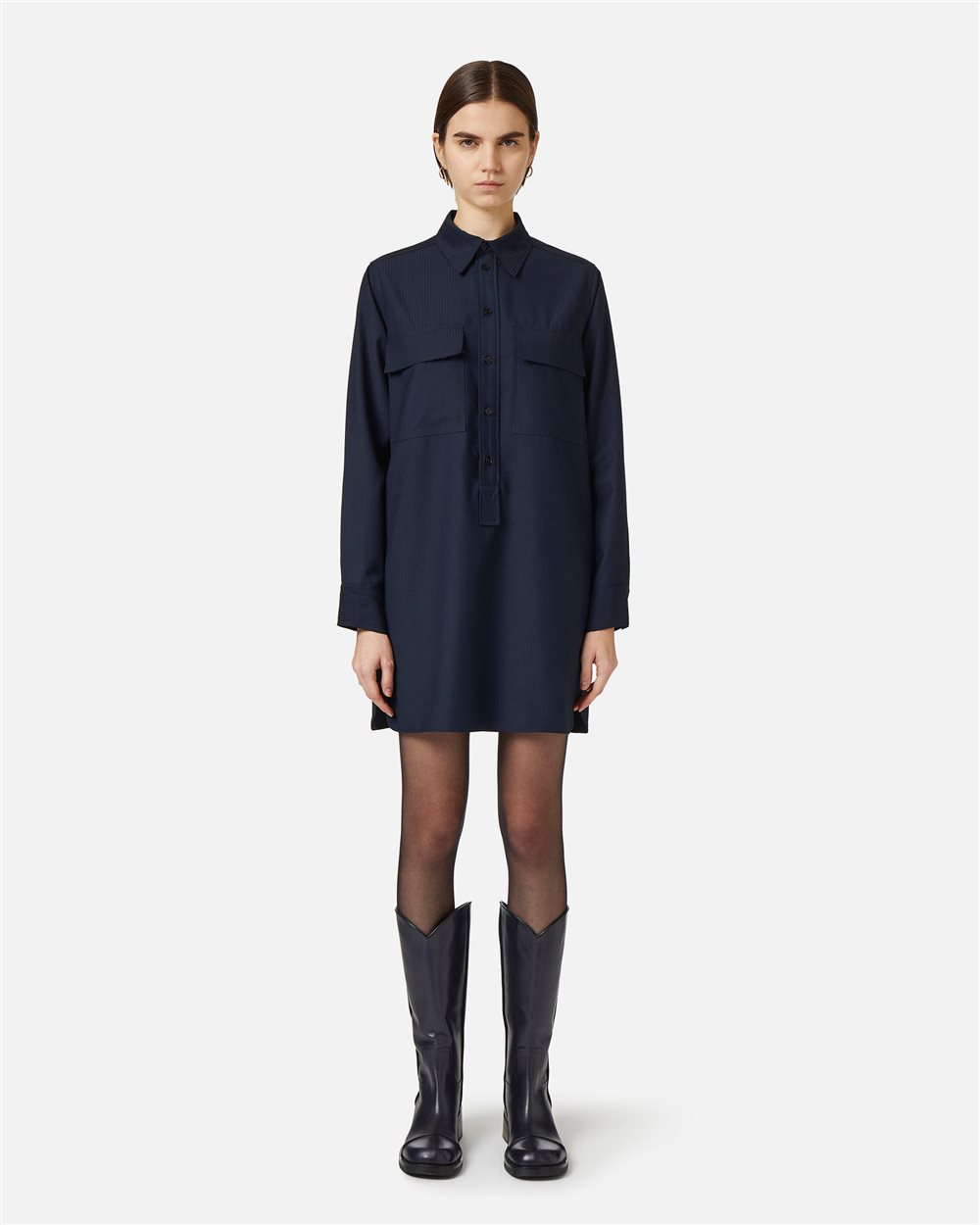 Blue shirt dress in tonal pinstripe with flap pockets - Iceberg - Official Website