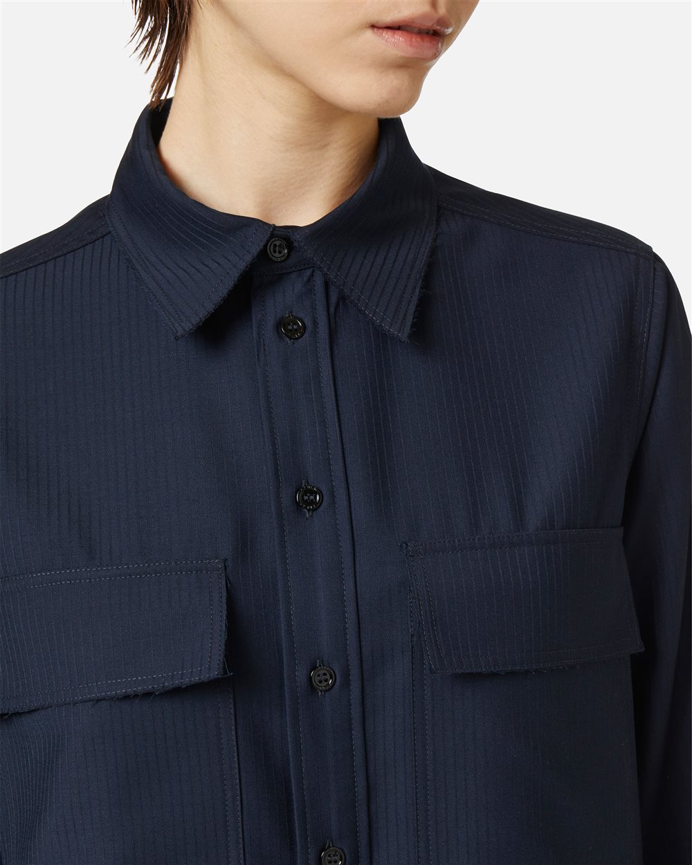Blue shirt dress in tonal pinstripe with flap pockets - Iceberg - Official Website