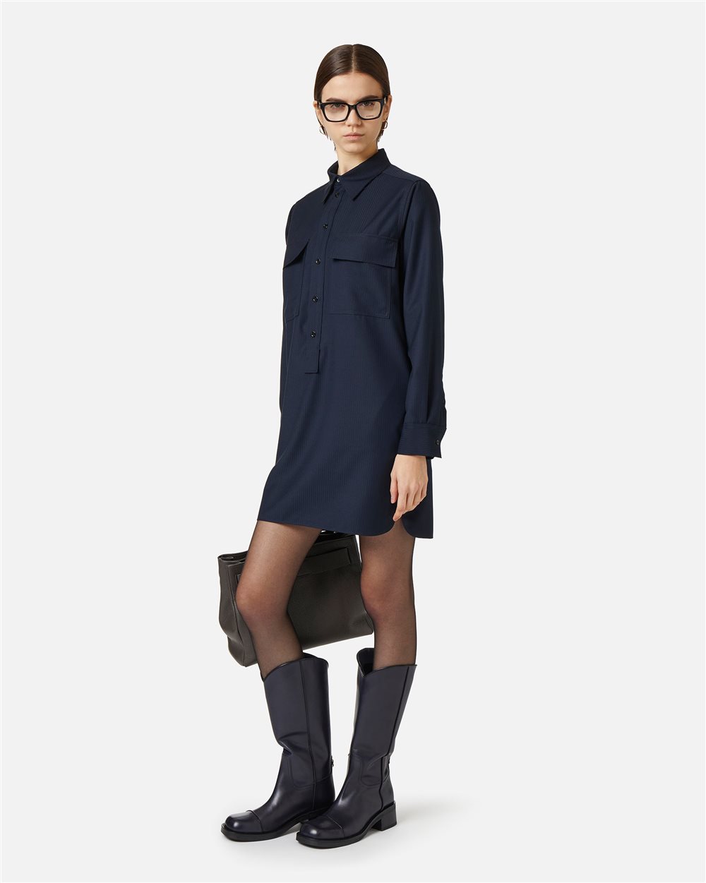 Blue shirt dress in tonal pinstripe with flap pockets - Iceberg - Official Website