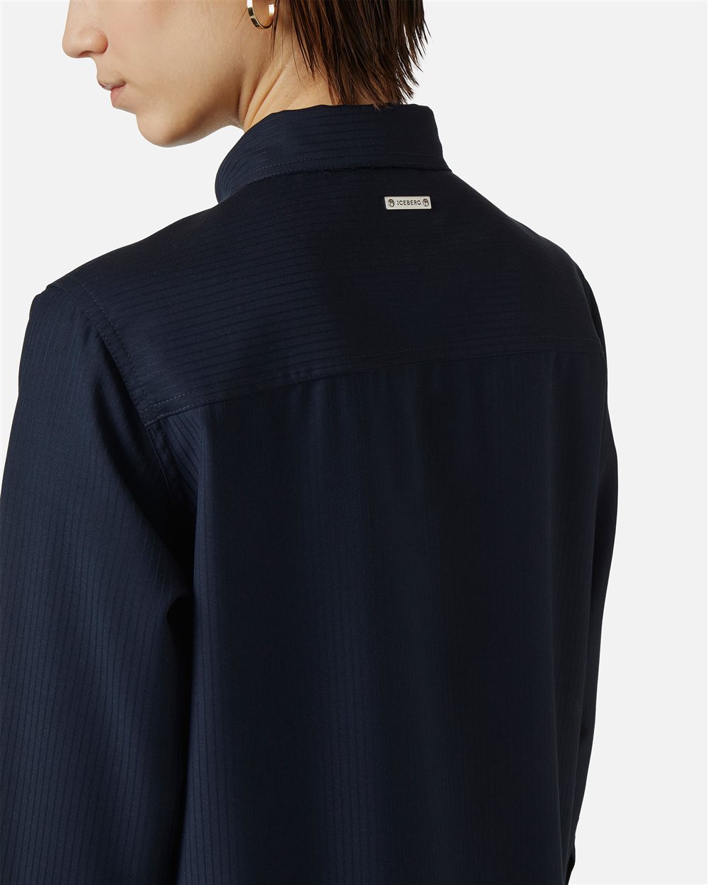 Blue shirt dress in tonal pinstripe with flap pockets - Iceberg - Official Website