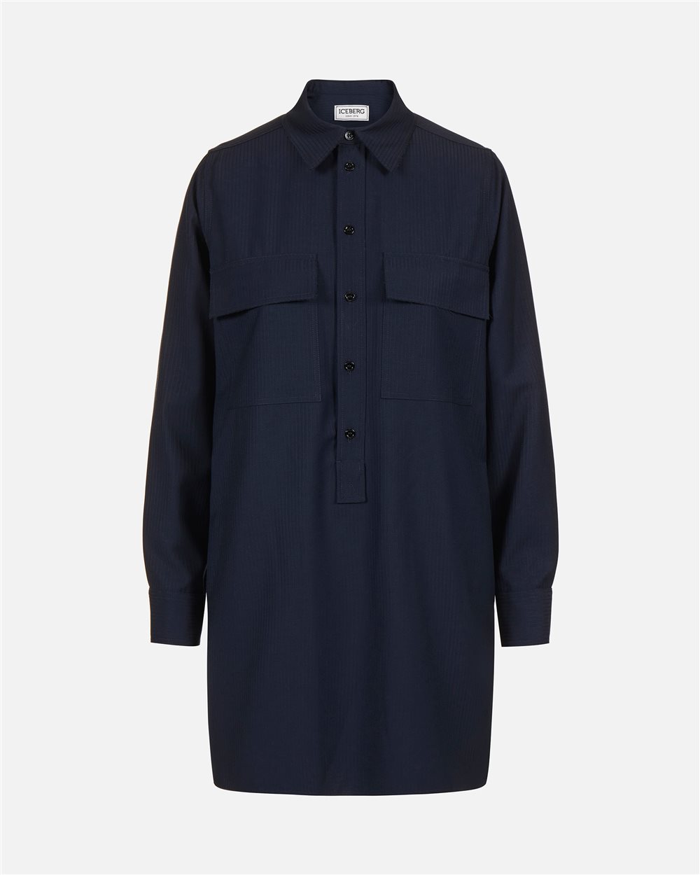 Blue shirt dress in tonal pinstripe with flap pockets - Iceberg - Official Website