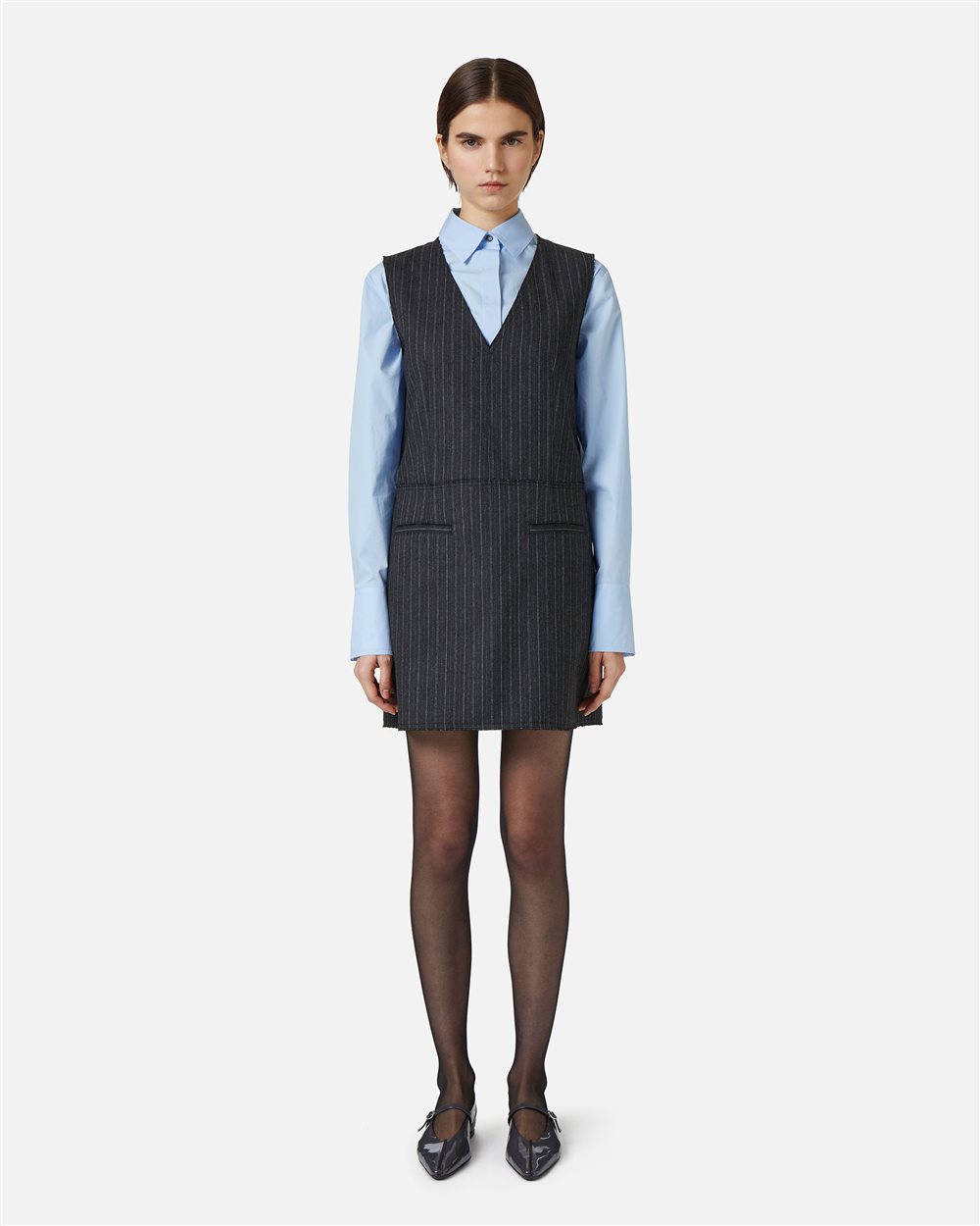 Light and dark grey riche regular fit sleeveless dress in wool and technical viscose blend - Iceberg - Official Website