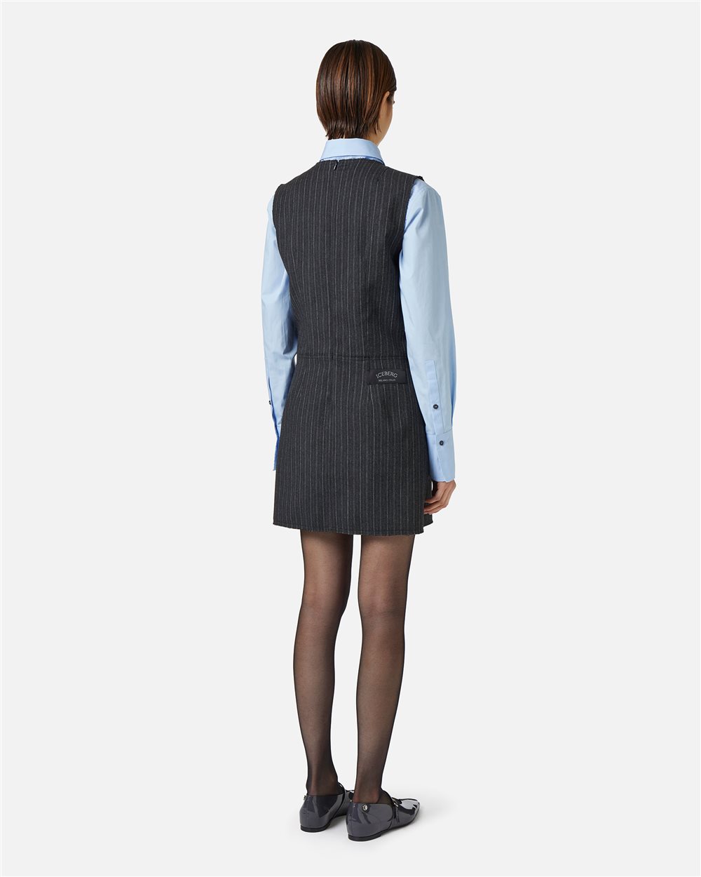 Light and dark grey riche regular fit sleeveless dress in wool and technical viscose blend - Iceberg - Official Website