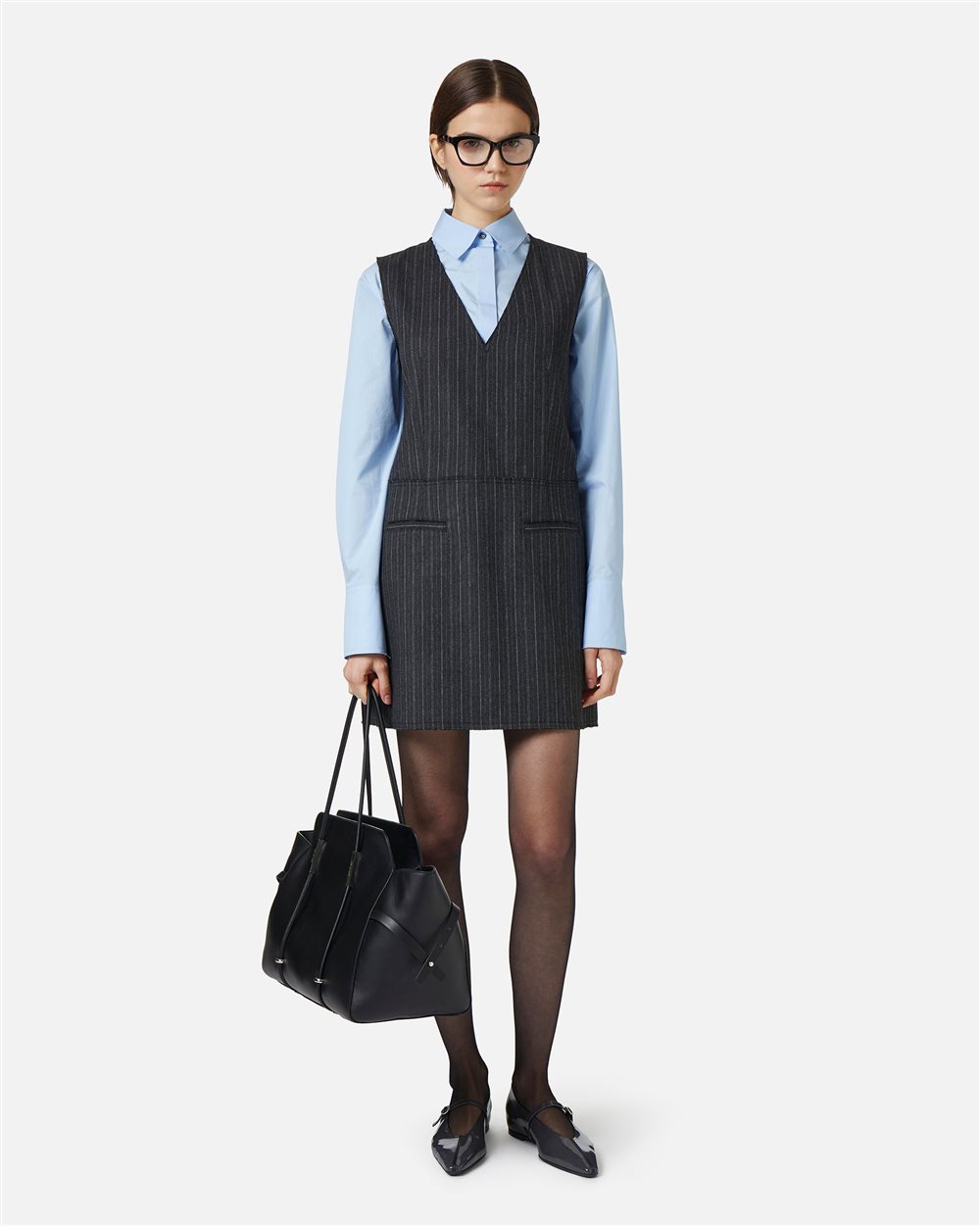 Light and dark grey riche regular fit sleeveless dress in wool and technical viscose blend - Iceberg - Official Website