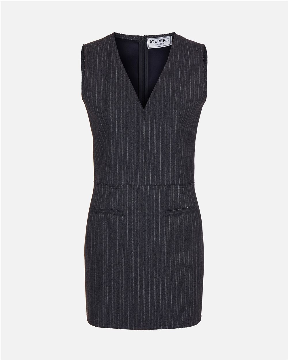 Light and dark grey riche regular fit sleeveless dress in wool and technical viscose blend - Iceberg - Official Website