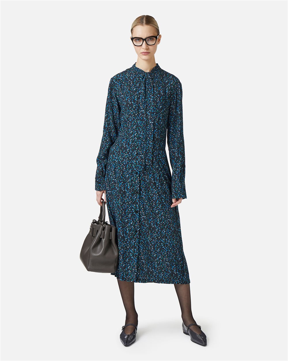 New shape dress with black and green background print in eco-true viscose - Iceberg - Official Website