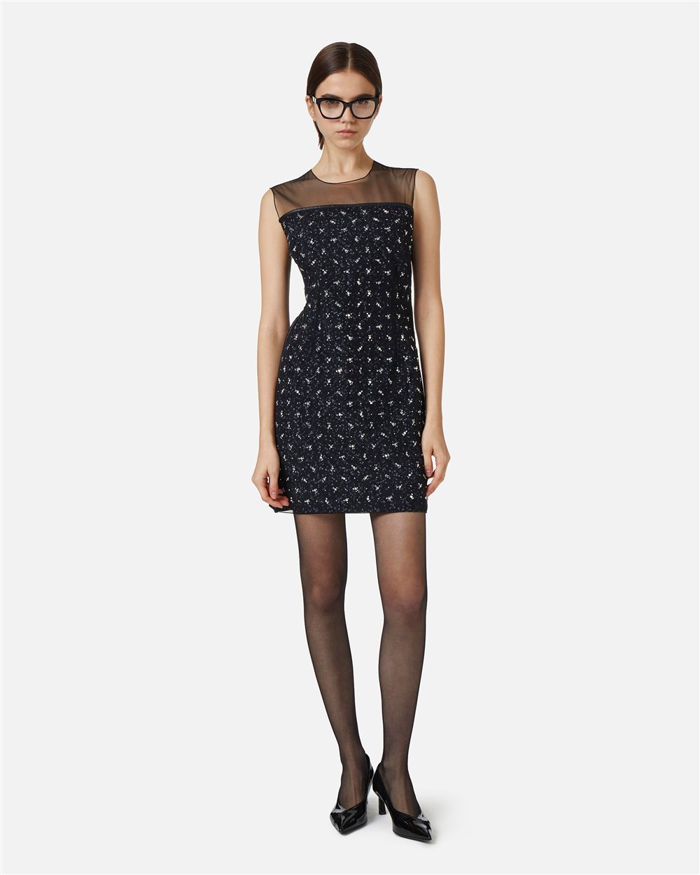 New shape dress with black and grey background print in eco-true viscose - Iceberg - Official Website