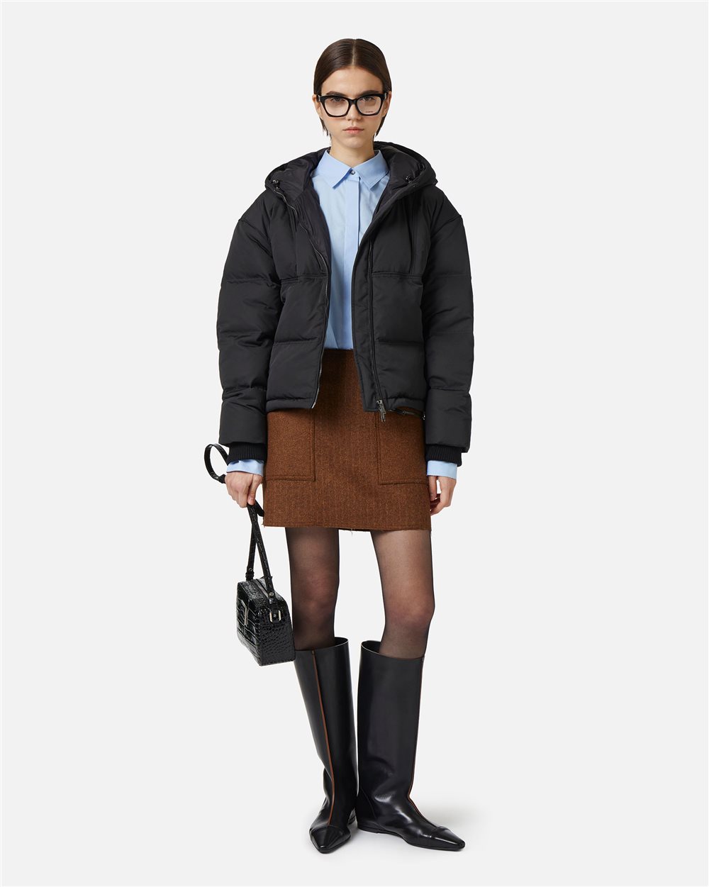 Short down jacket in real feather with logo plate - Iceberg - Official Website