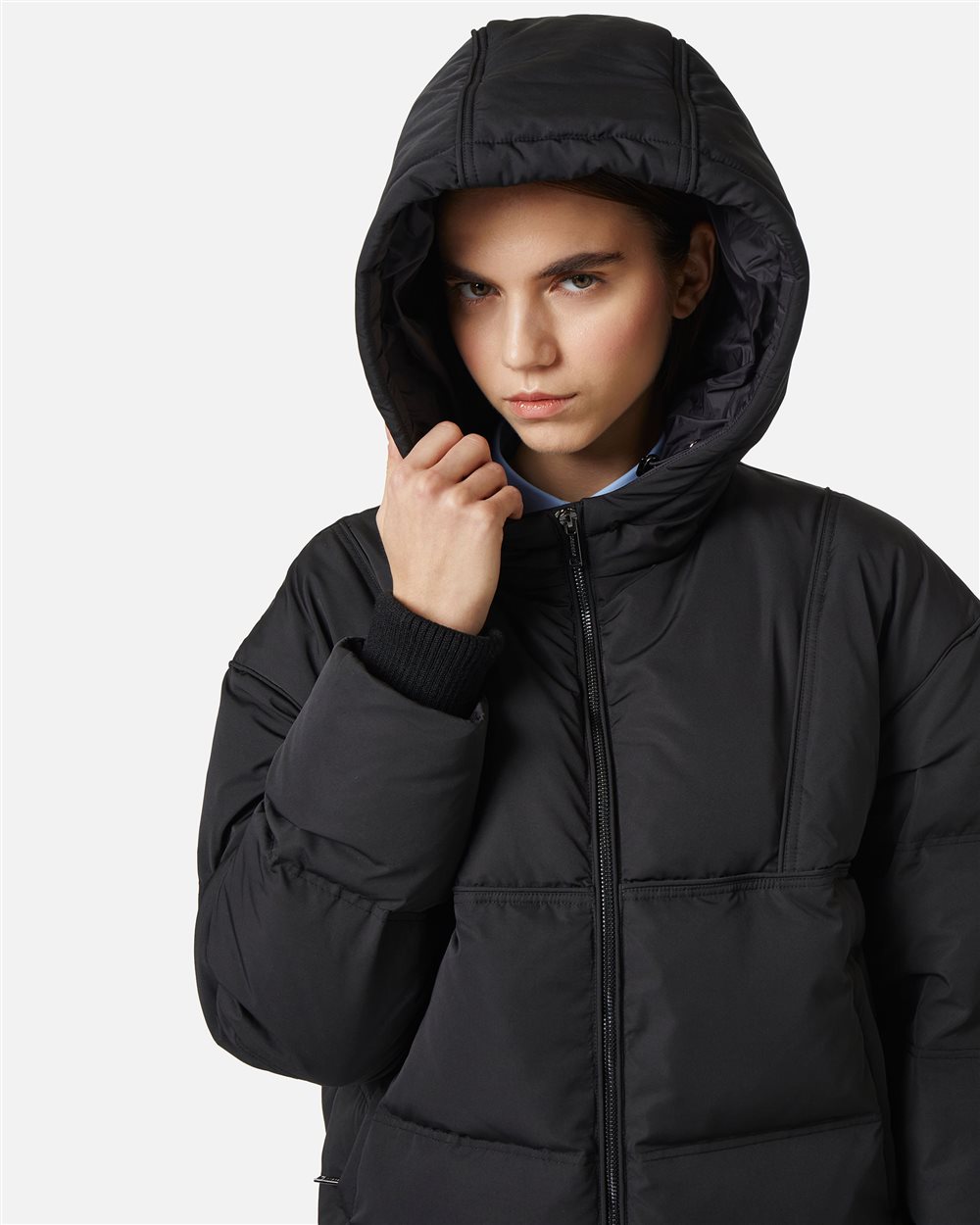Short down jacket in real feather with logo plate - Iceberg - Official Website