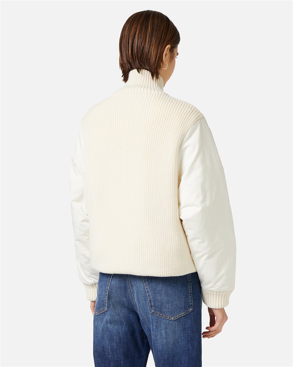Vanilla reversible short jacket with knitted body and nylon drill sleeves - Iceberg - Official Website
