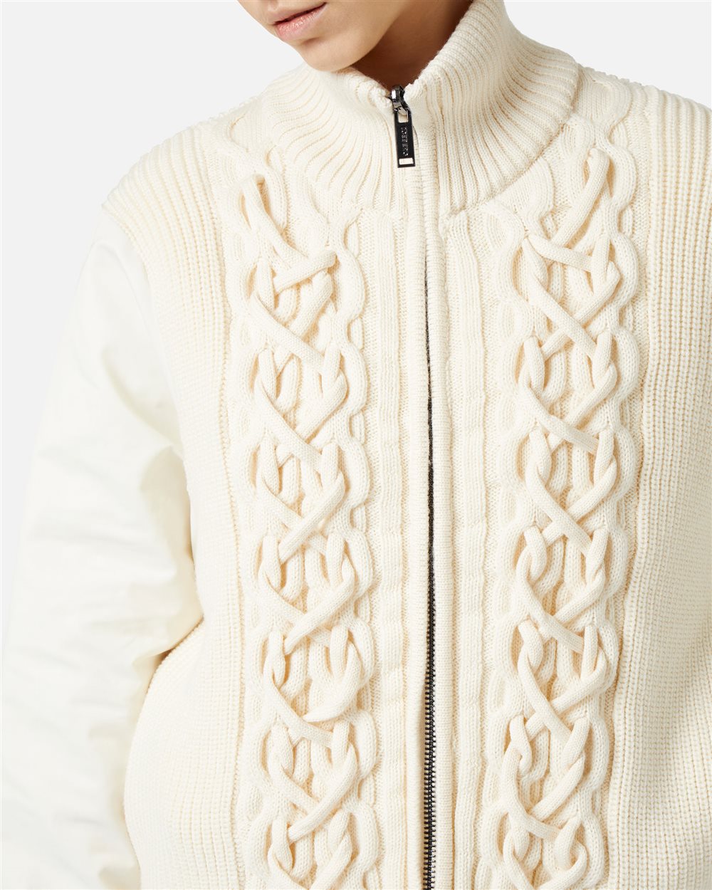 Vanilla reversible short jacket with knitted body and nylon drill sleeves - Iceberg - Official Website
