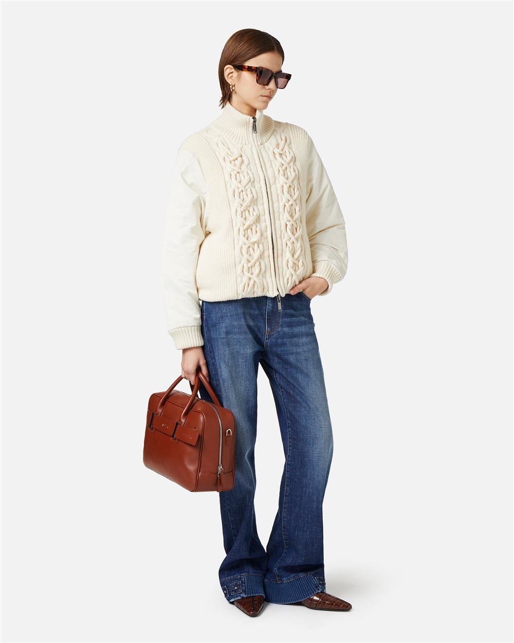 Vanilla reversible short jacket with knitted body and nylon drill sleeves - Iceberg - Official Website