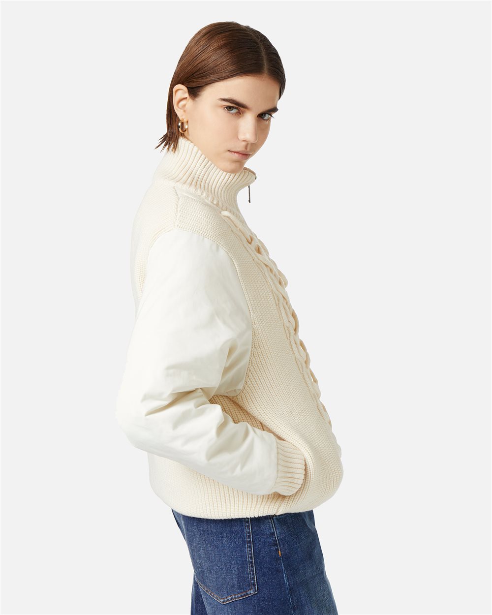Vanilla reversible short jacket with knitted body and nylon drill sleeves - Iceberg - Official Website