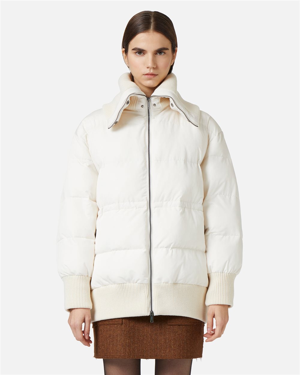 Vanilla drill nylon midi jacket with Iceberg logo embroidered on the back - Iceberg - Official Website