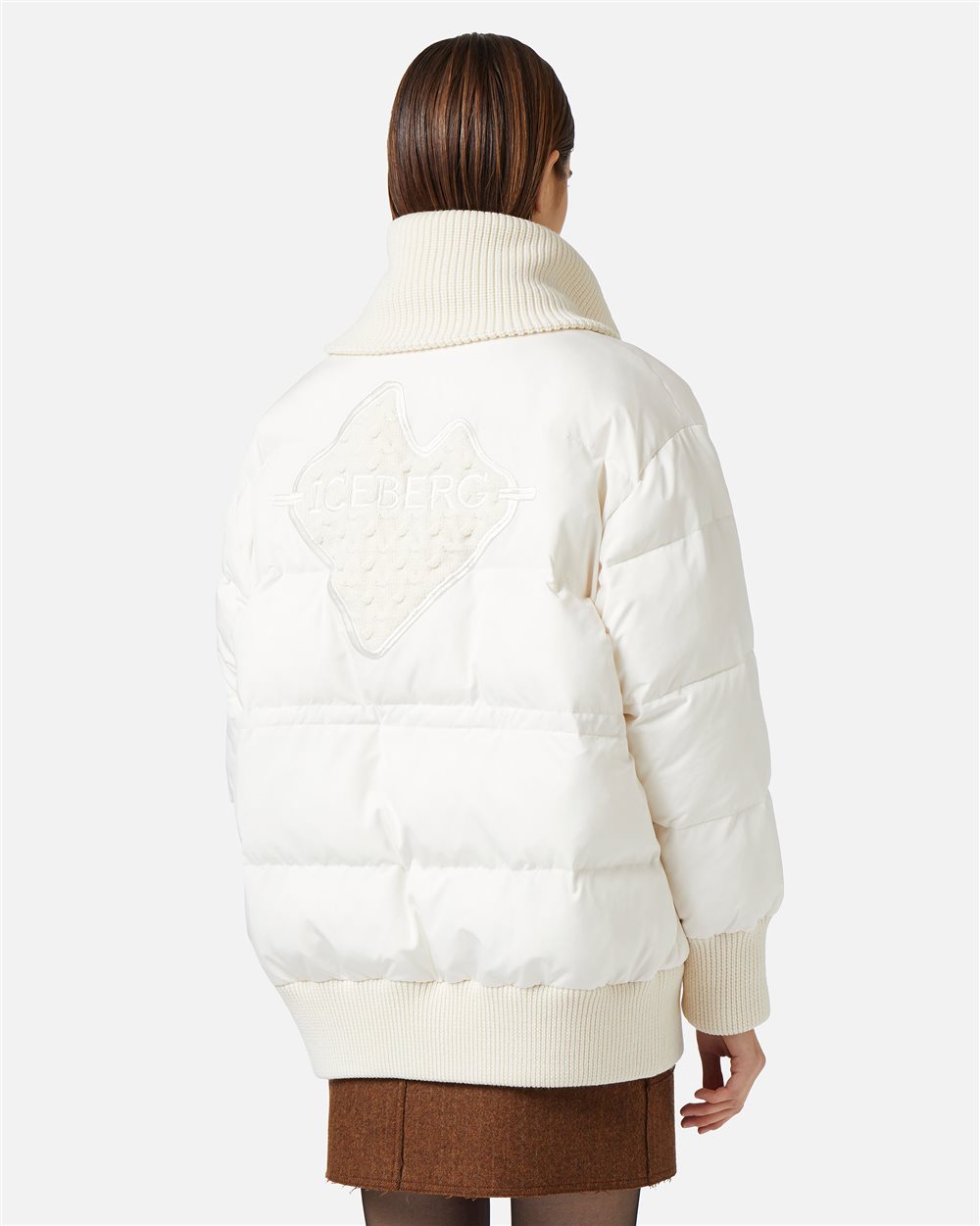 Vanilla drill nylon midi jacket with Iceberg logo embroidered on the back - Iceberg - Official Website