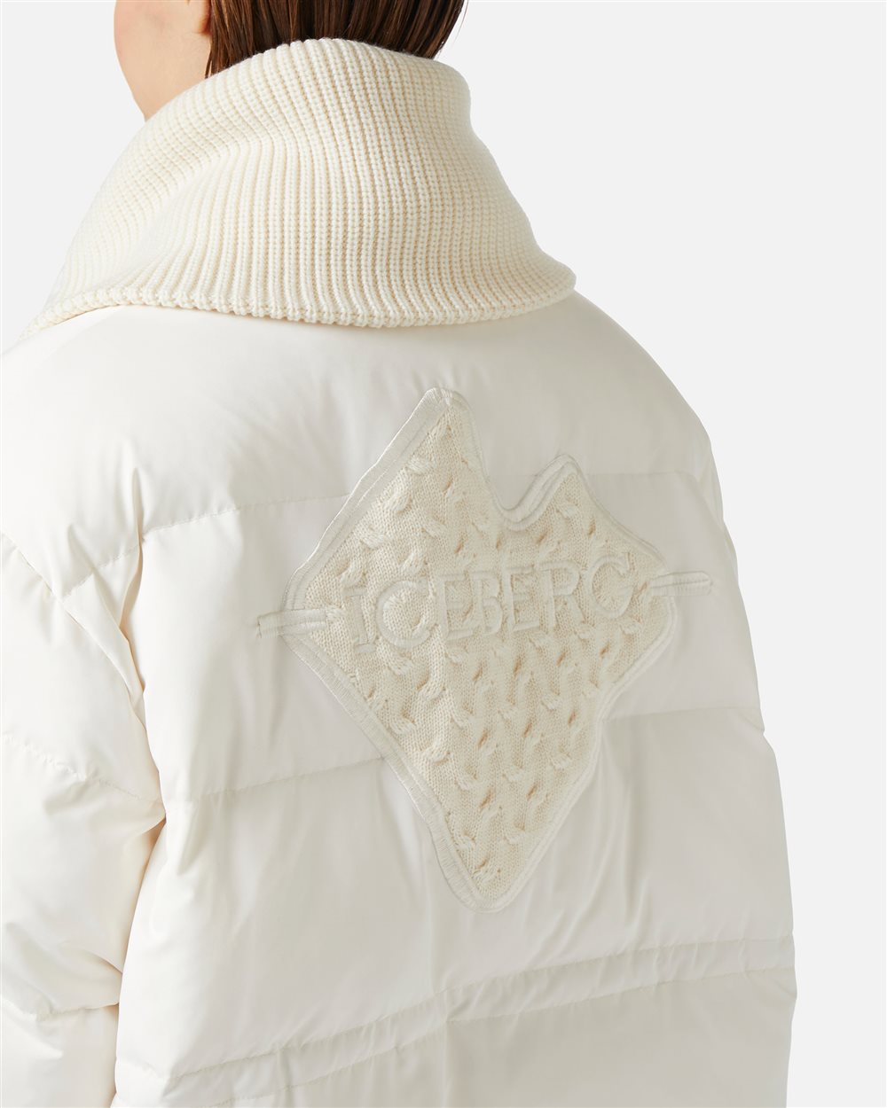 Vanilla drill nylon midi jacket with Iceberg logo embroidered on the back - Iceberg - Official Website