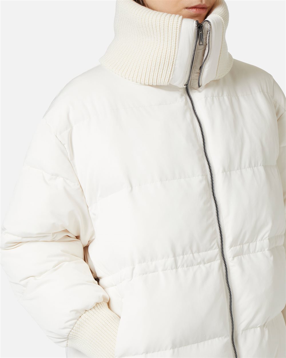 Vanilla drill nylon midi jacket with Iceberg logo embroidered on the back - Iceberg - Official Website