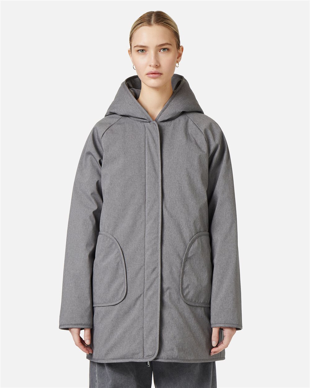 Grey melange nylon midi down jacket with real down padding - Iceberg - Official Website