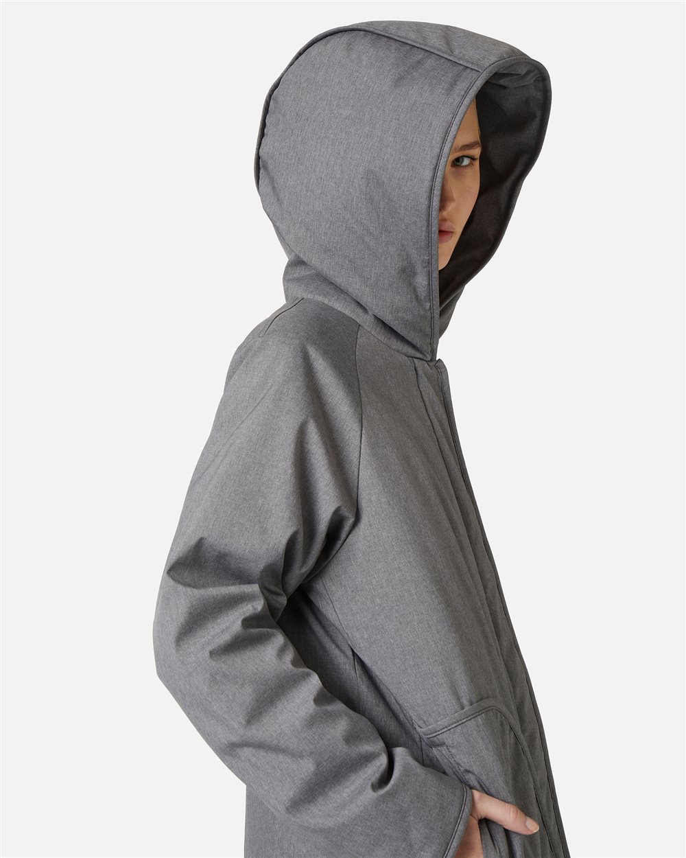 Grey melange nylon midi down jacket with real down padding - Iceberg - Official Website