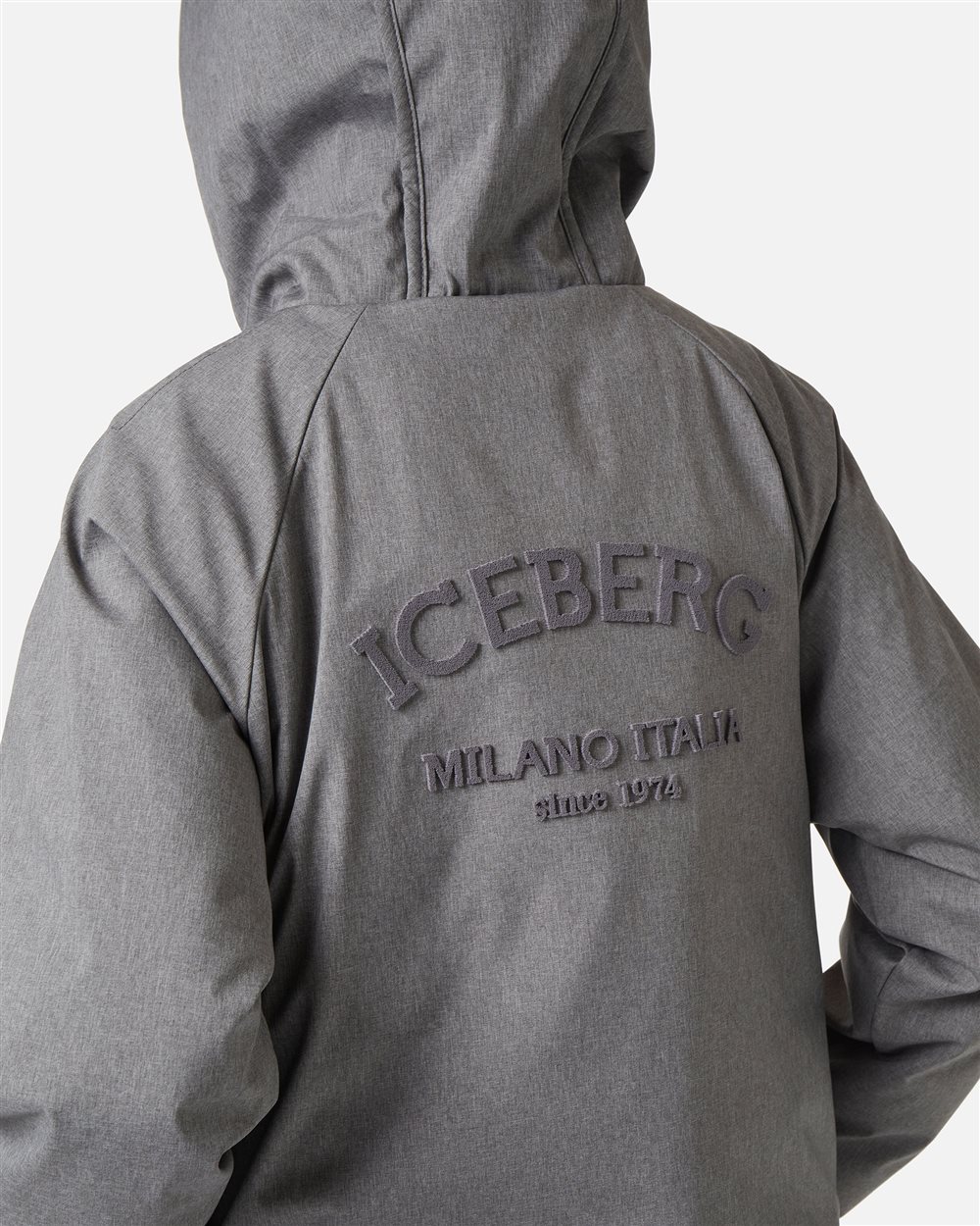 Grey melange nylon midi down jacket with real down padding - Iceberg - Official Website