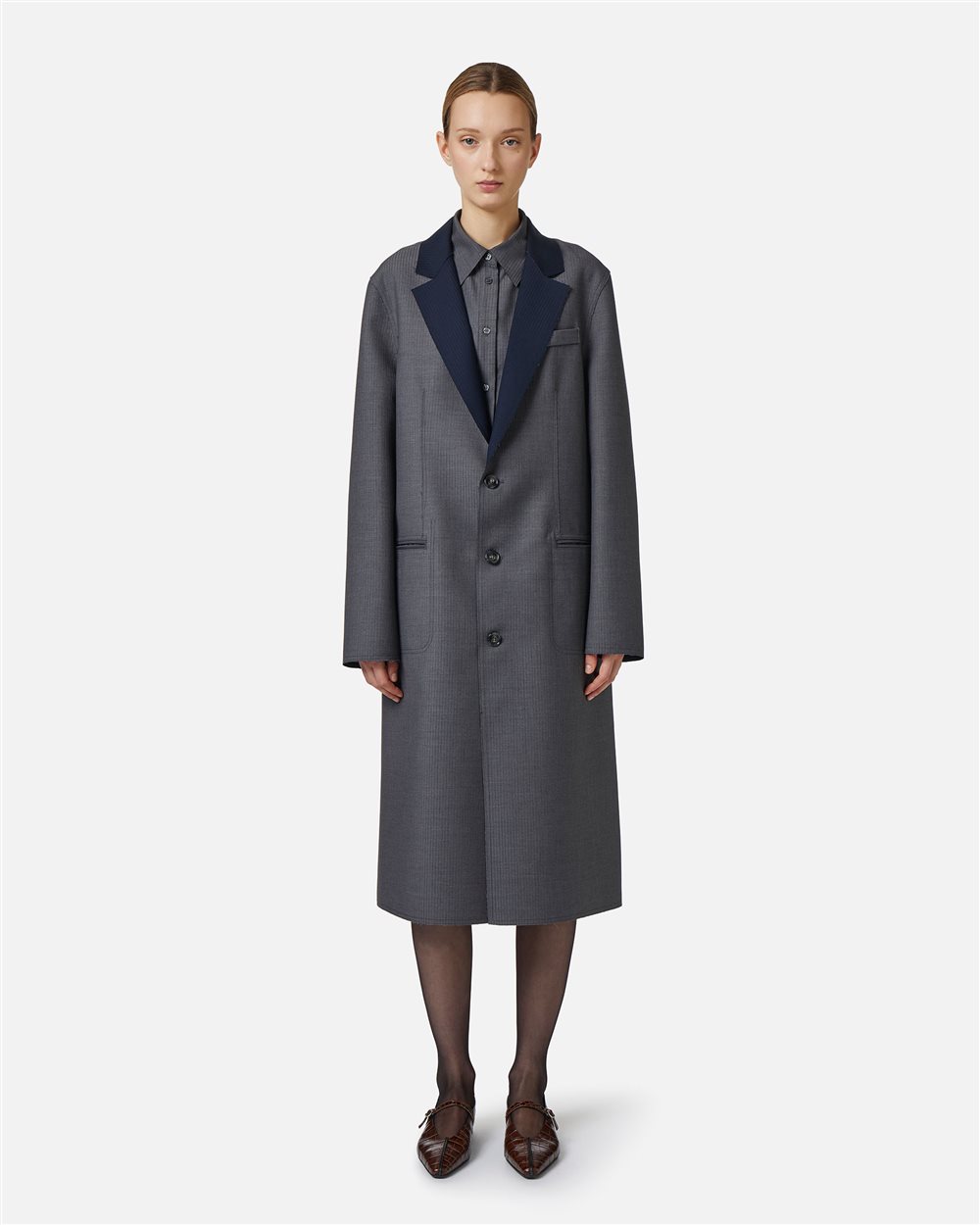 Reversible pinstripe coat in mouse grey with raw cut details - Iceberg - Official Website