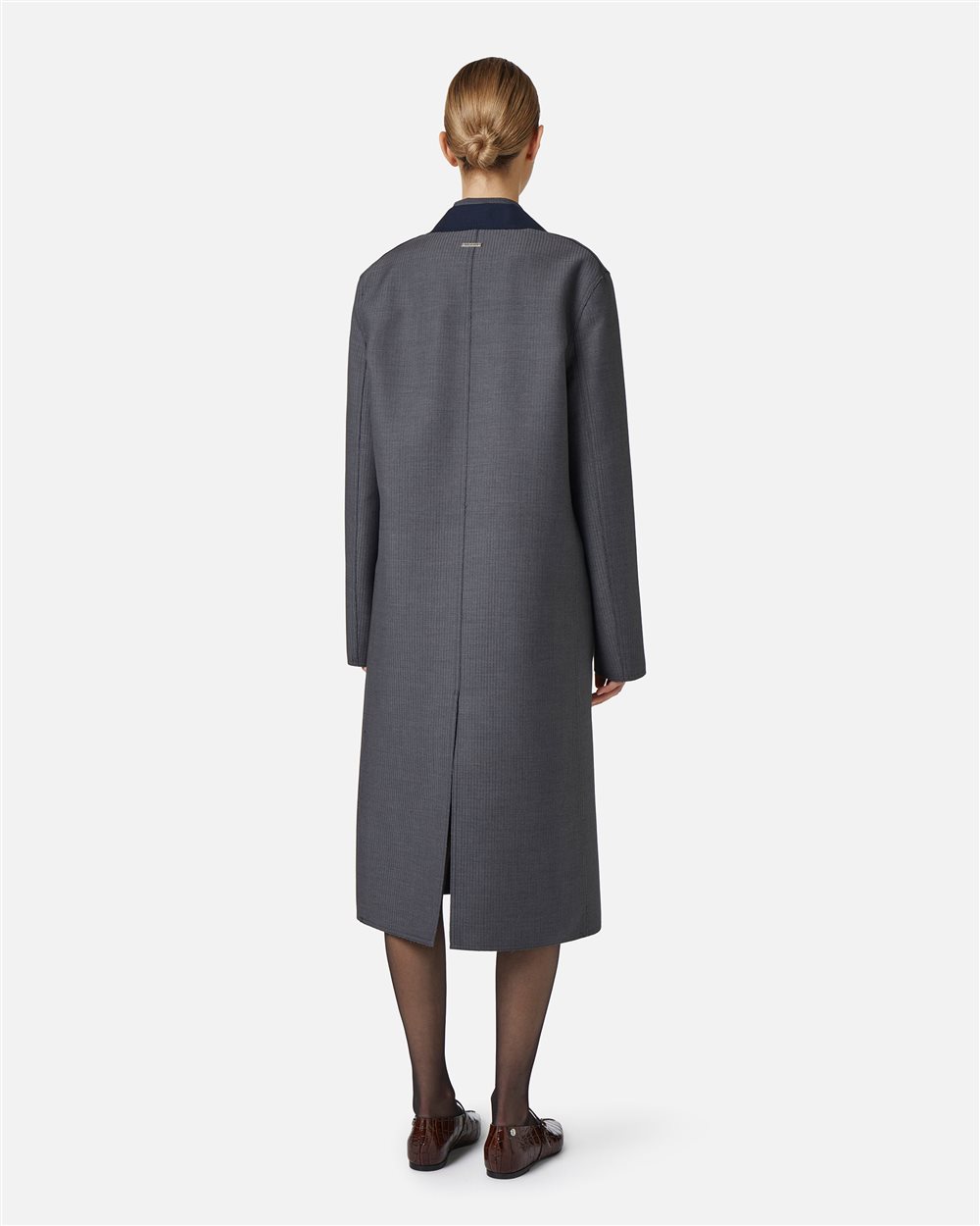 Reversible pinstripe coat in mouse grey with raw cut details - Iceberg - Official Website