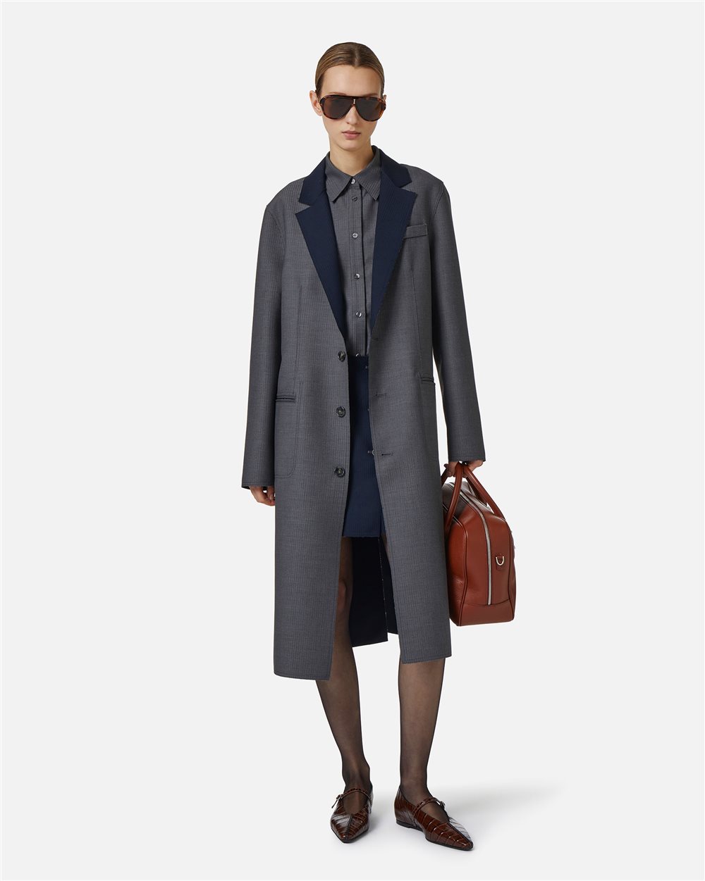 Reversible pinstripe coat in mouse grey with raw cut details - Iceberg - Official Website