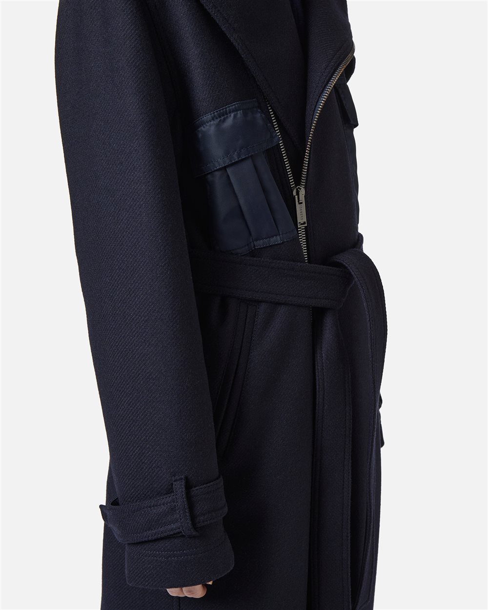 Comfort fit coat in very dark blue cloth with nylon details and logo zip - Iceberg - Official Website