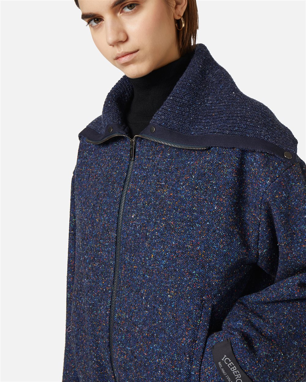 Comfort fit jacket in bouclé wool blend in a mix of blue - Iceberg - Official Website
