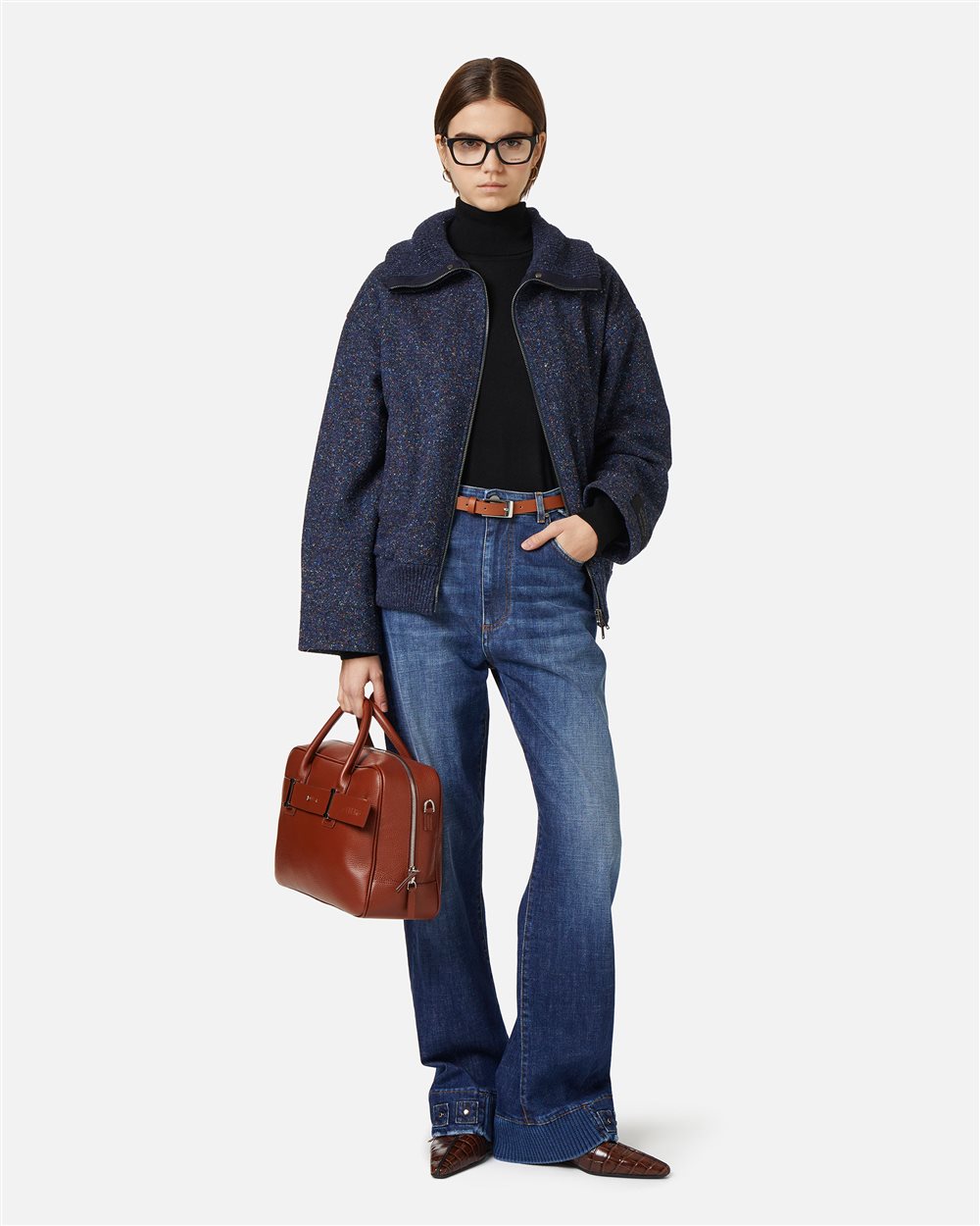 Comfort fit jacket in bouclé wool blend in a mix of blue - Iceberg - Official Website