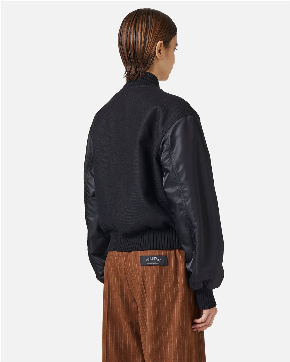 Comfort fit black jacket in cloth and nylon with logo zip and technical details - Iceberg - Official Website