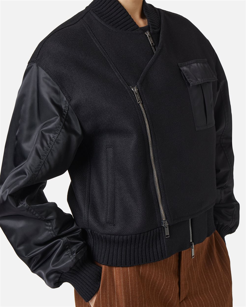 Comfort fit black jacket in cloth and nylon with logo zip and technical details - Iceberg - Official Website