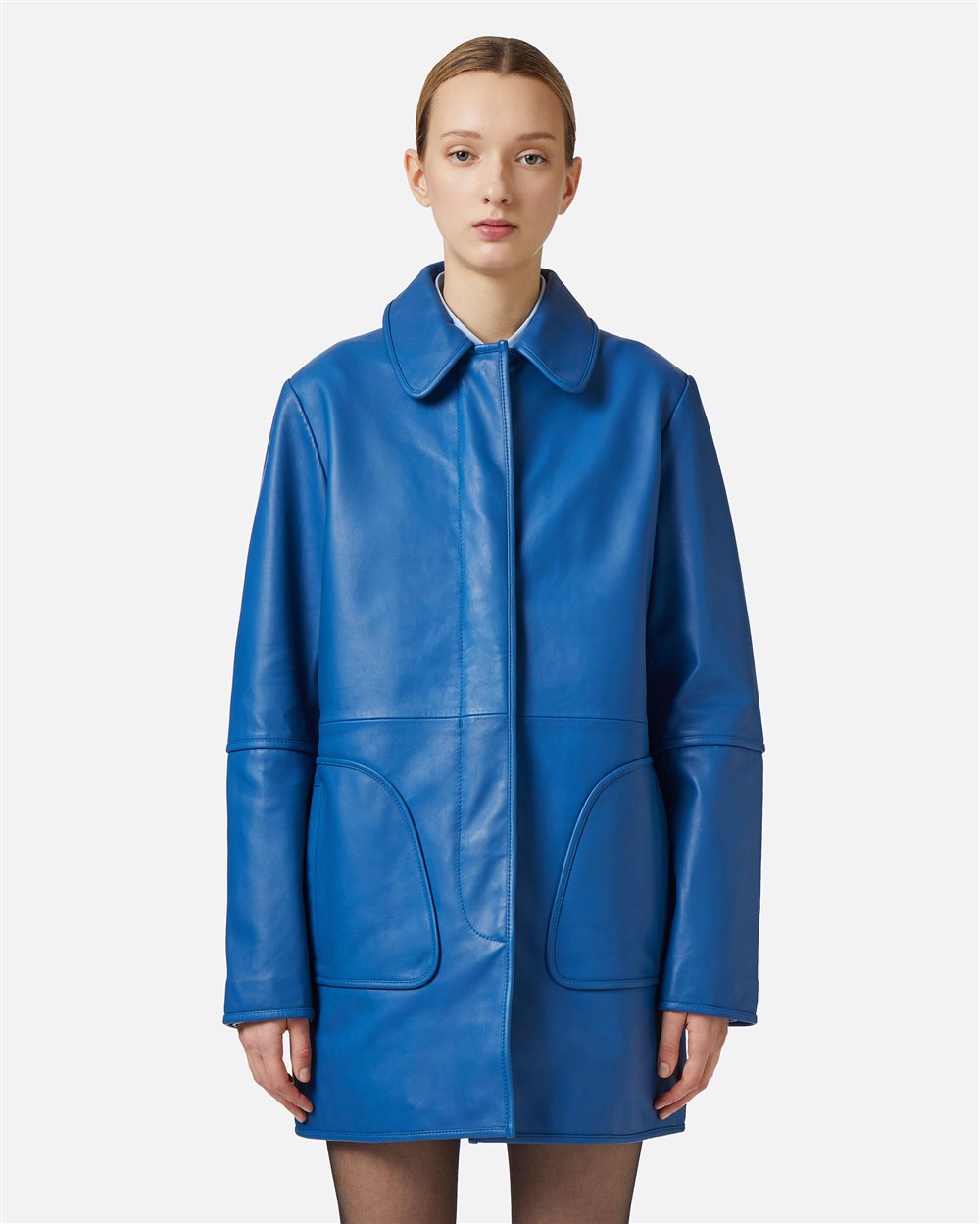 Zaphyre leather midi coat with Iceberg plaque - Iceberg - Official Website