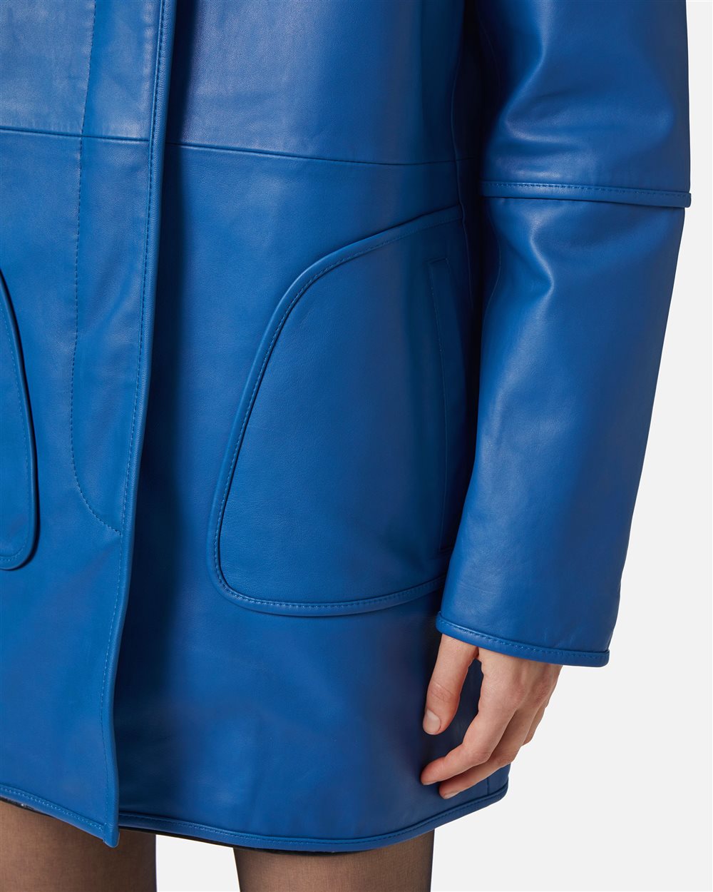 Zaphyre leather midi coat with Iceberg plaque - Iceberg - Official Website