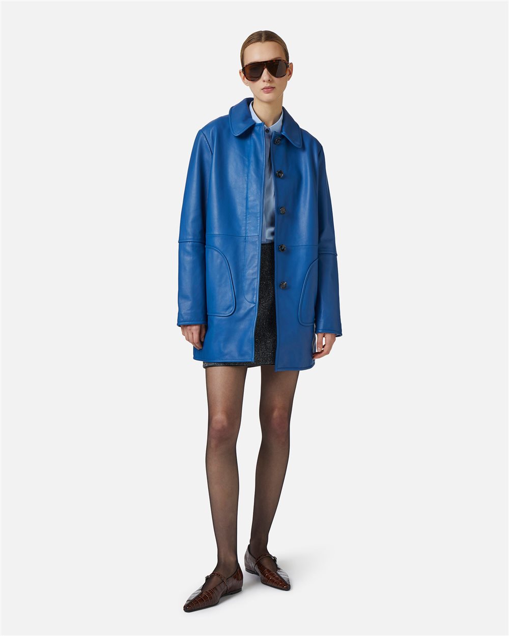 Zaphyre leather midi coat with Iceberg plaque - Iceberg - Official Website