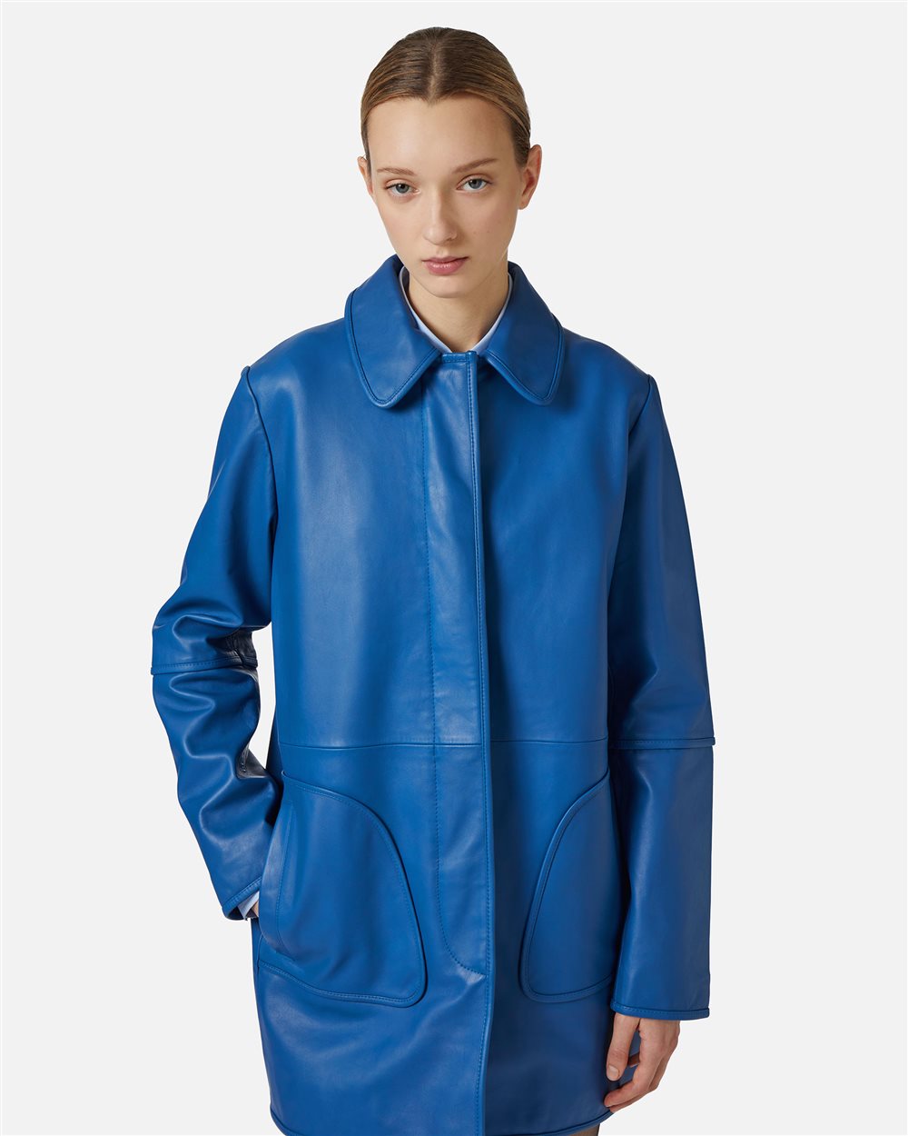Zaphyre leather midi coat with Iceberg plaque - Iceberg - Official Website